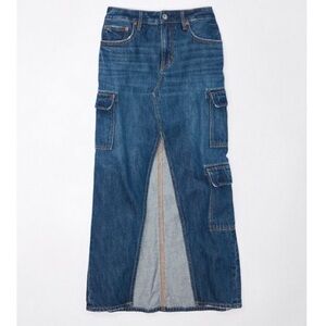 AE low rise denim cargo maxi skirt